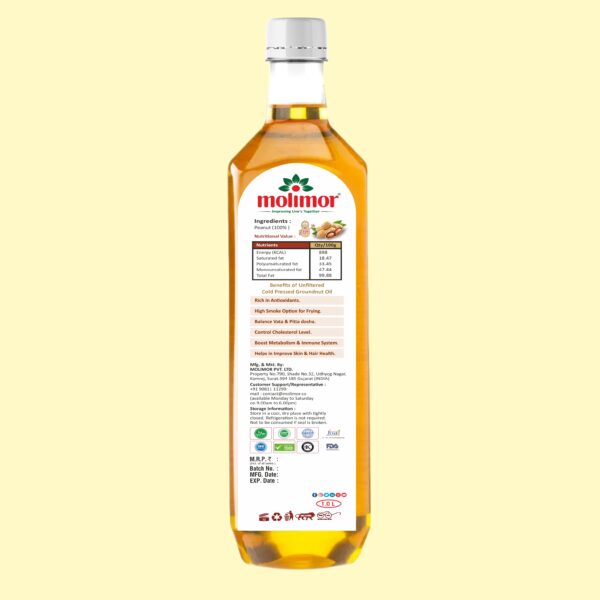 Cold pressed groundnut oil 1 ltr Bottle back side