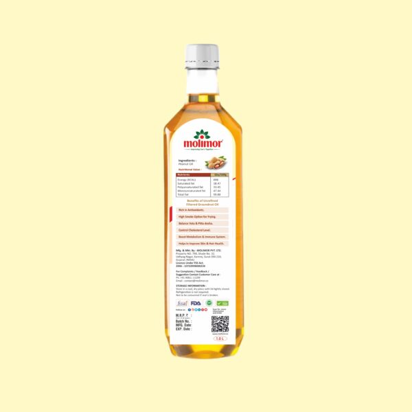 Unrefined Groundnut Oil Back sticker of 1ltr packed Bottle